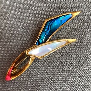 Vintage Butler Signed Brooch – Genuine Abalone & M O P – Heavy Gold Plating